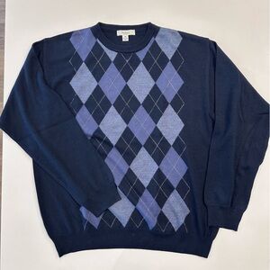 Turnbury Wool Blend‎ Navy Argyle Sweater Size 48 XL